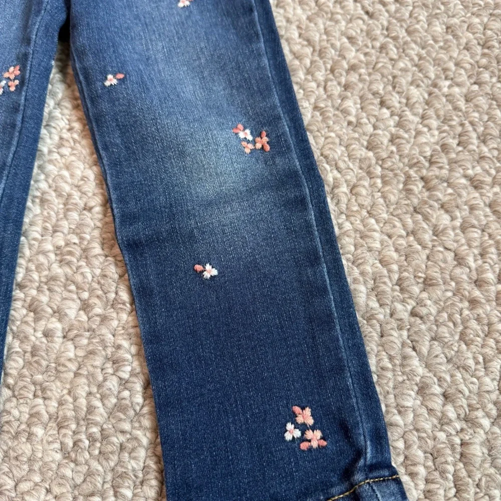 Cat & Jack Girls Skinny Jeans Size 3T Embroidered Flowers Super‎ Stretch Pants